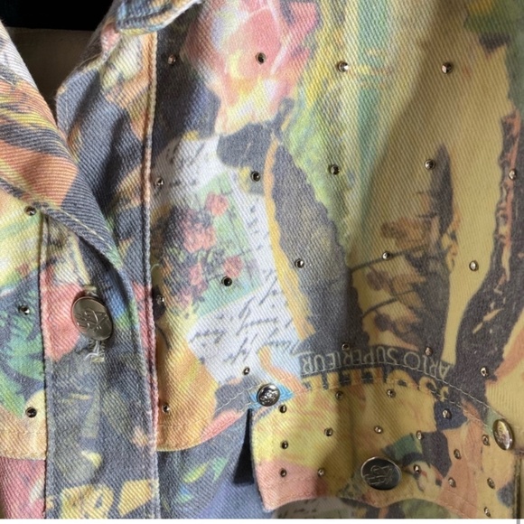Vintage Opal By Lorraine Wardy Graphic Print Oversized Cropped Denim Jacket M - Picture 11 of 12